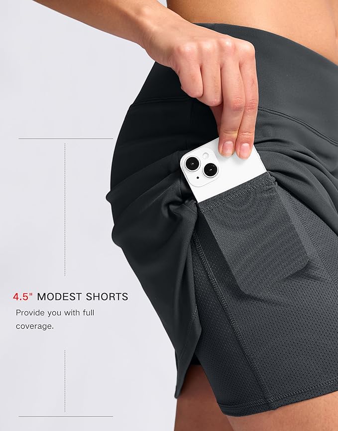16" Skorts with 2 Pockets | Side Slits, High Waisted, A Line, Casual, Pickleball, Athletic, Golf, Tennis Skirt, for Women