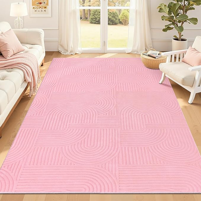 Pauwer 6x9 Area Rugs for Living Room, Modern Non Slip Washable Rug, Pink | Arch Pattern, Soft Fluffy, Neutral, Boho Accent, Solid Color Floor Carpet, For Kids Room Dining Room Nursery Entryway
