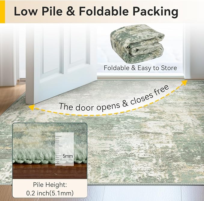 RELEANY Washable 8'x10' Abstract Area Rug for Living Room Light Green | carpet for bedroom, kitchen, office, hallway and entryway, printed pattern, non-slip, soft, stain-resistant, easy to clean