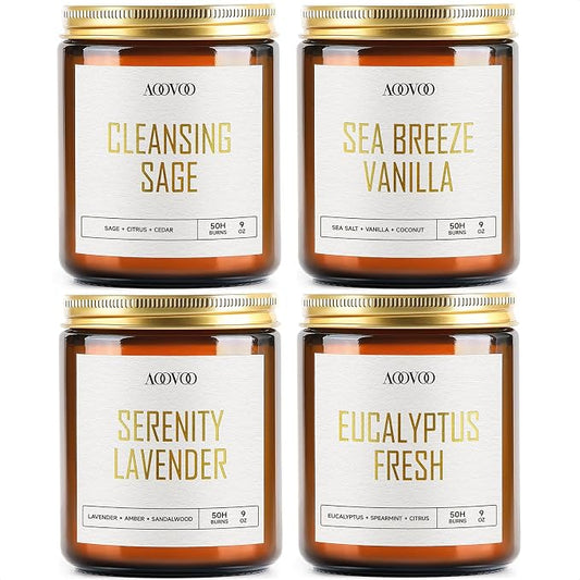 AOOVOO Scented Candles - 4PC Candle Set, 36 oz Soy Candles, Soy Candle for Home Scented, Lavender/Vanilla/Eucalyptus/Sage
