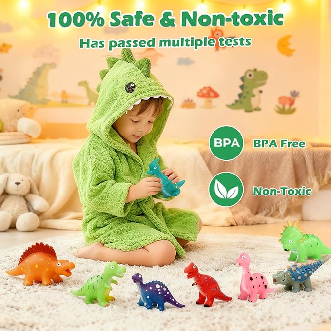 Color Changing Dinosaur Bath Toys: Mold Free No Hole Bathtub Toys for Toddlers 1-3 2-4 - Fun Kids Dinosaur Toys for Boys Girls Ages 3-5