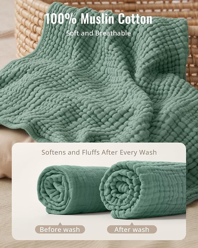 Blissful Diary Muslin Baby Hooded Towel 2 Pack, Soft & Absorbent Bath Towel for Infant, Toddler, Unisex, Baby Gift, Newborn Essentials, Smart Bear & Wise Elephant