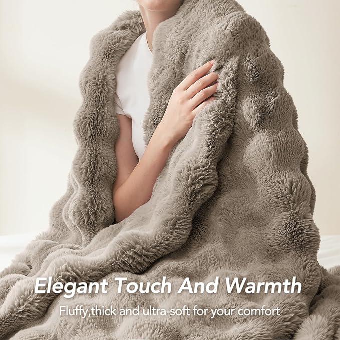L'AGRATY Faux Rabbit Fur Throw Blanket for Couch, 60'' x 80'', Castle Grey | Soft Cozy Bubble Fluffy Blanket for Sofa Bed, Thick Warm Plush Fuzzy Throw for Room Home Decor, Luxury Gift for Women Mom