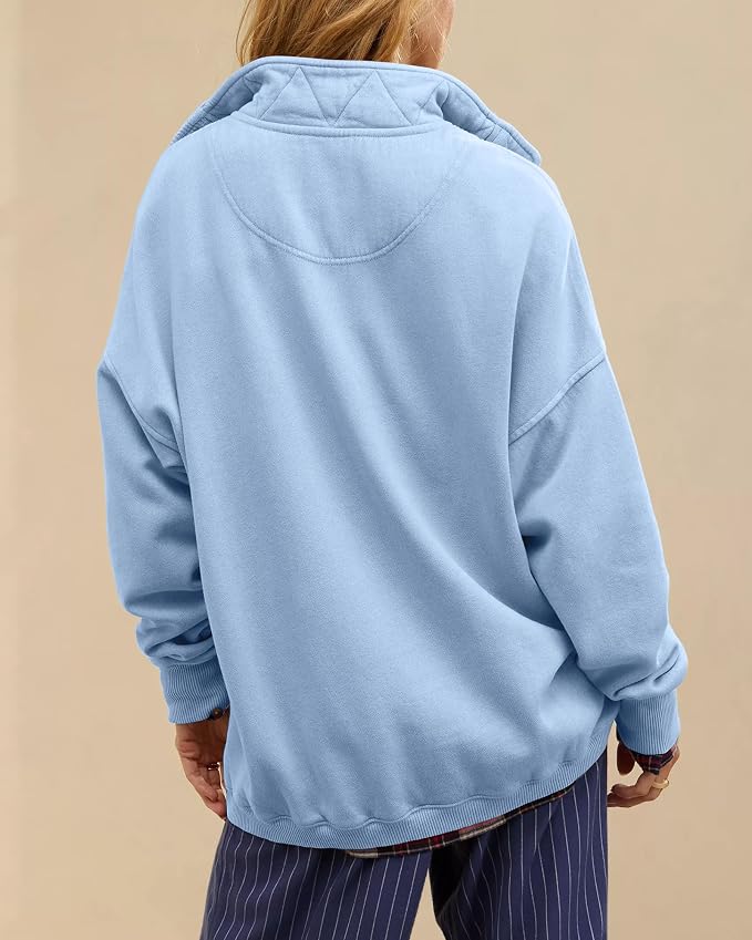 Gacaky Sweatshirt for Women Oversized Casual Long Sleeve Button Henley Neck Pullover Tops Fashion Outfits Clothes
