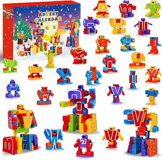Alphabet Robots for Boys,ABC Letters Learning Education Toys for Toddlers,Christmas Countdown Advent Calendar for Kids,Alphabots Deformation Fine Motor Skill Preschool Toy Gift for New Year birthday