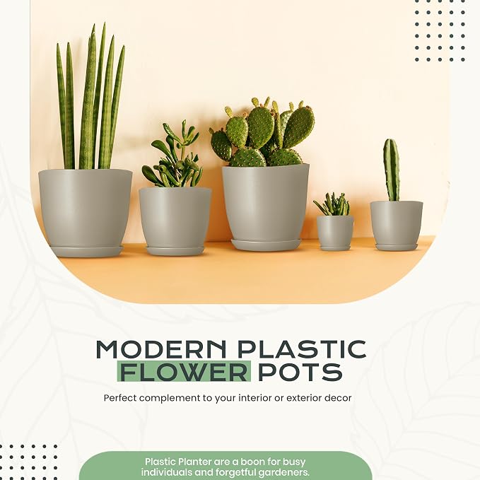 Plant Pots Indoor with Drainage, 10 Pack Multi-Size Planters Set, Grey | Drainage holes included Multiple sizes 7/6.6/6/5.3/4.8 In Indoor plants and flowers Durable plastic construction