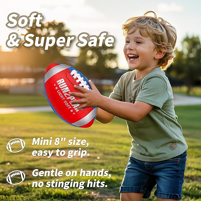 Light Soft Mini Football for Kids Toddler - 8" PU Leather and Foam Layer Small Footballs - Safe Lightweight Indoor Outdoor Beach Water Pool Sports Toys for Summer Outside Games Play with Pump