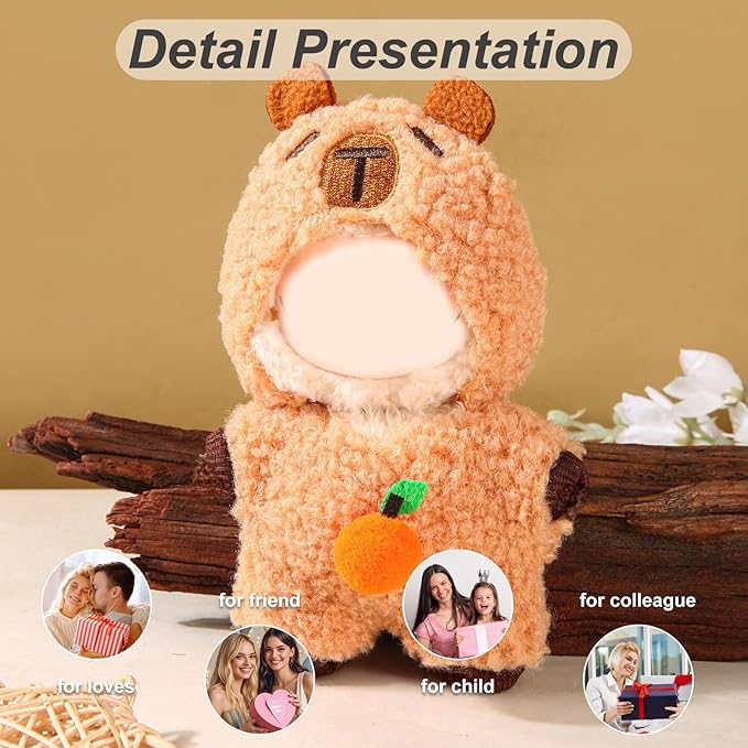 17cm Doll Clothes Set (No Doll) – Outfit with Hat & Overalls, Handmade Accessories for Mini Dolls, OB11-Compatible Dress-Up Gift (Capybara)