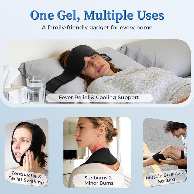 Migraine Relief Gel Eye Mask：FSA/HSA Eligible Cold Compress for Puffy Eyes, Headache & Surgery Recovery – Reusable Cooling Sleep Mask, Eye Care – Soft Ice Pack for Tension and Stress Relief (Black)
