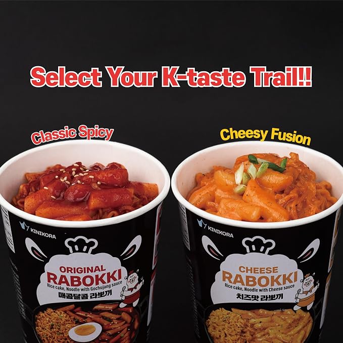 KINIKORA Swicy Instant Rabokki Cup 15-Pack Box, Korean Tteokbokki & Ramen | Topokki style Korean street food, Chewy rice cakes with ramen, Quick 3.5 min microwave cup meal