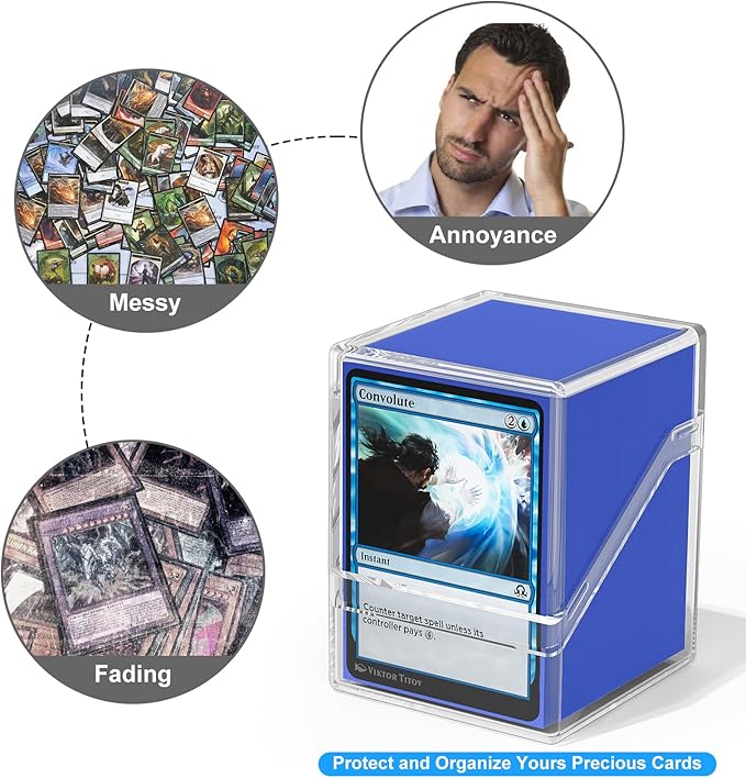 YSCare Card Deck Case, Deck Box with 100 Pack Card Sleeves and Divider, Standard Size Clear Commander Cards Storage Box Fit for MTG, Sport, Trading Cards (Navy Blue)
