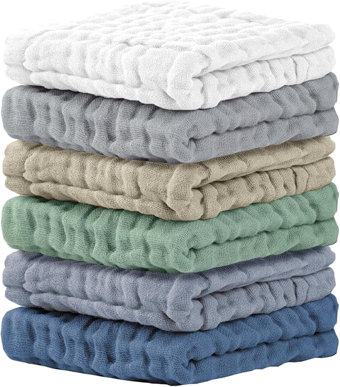Cuddle Campus Baby Washcloths 6 Packs, Muslin Washcloths Baby,Cotton Burp Cloths, Extra Absorbent and Soft Wash Clothes for Newborns, 12x12 Inches
