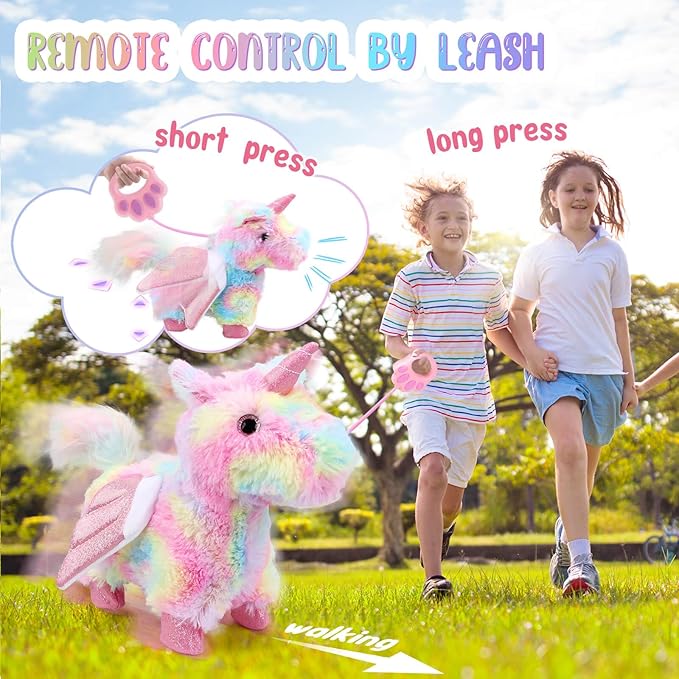 Unicorn Plush Interactive Toy for Kids age 3 4 5 6 Year Old: Walking Talking Electronic Pet Toy with Remote Control Leash Touch Recognition Toddler Unicorn Care Set Birthday Gifts for Girl 6-12