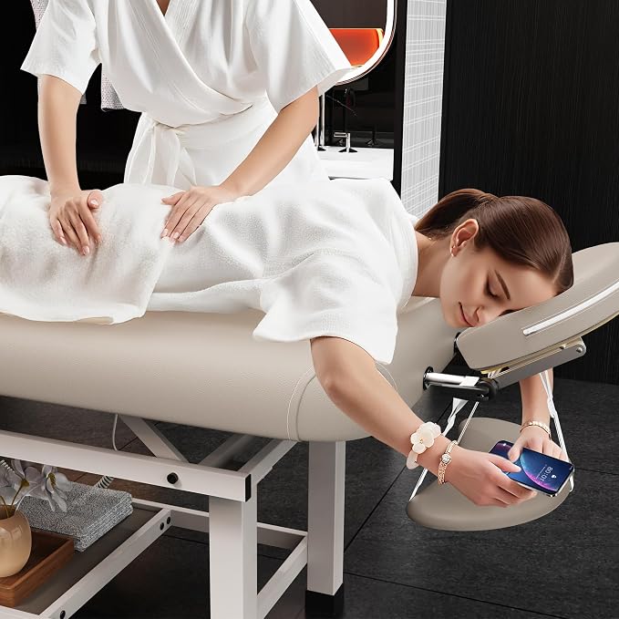 Olela Wide Electric Massage Table - Stationary Massage Table with Electric Lift and Manual Adjustable Backrest, Lash Bed with Storage, PU Leather, Metal Frame for Beauty, Massage, Tattoo