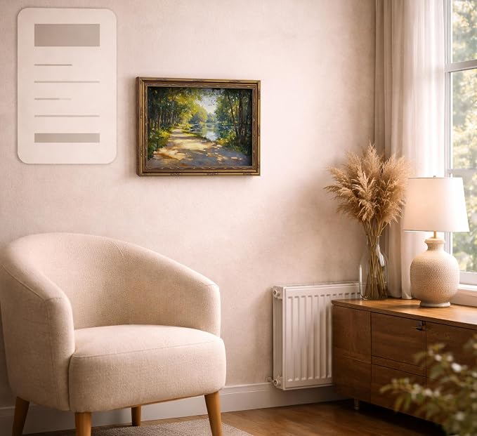 Vintage Gold Framed Canvas Wall Art Sunshine Forest Impressionist Landscape Painting Picture Wall Decor Spring Summer Green River Nature Scenery Poster Print Artwork for Living Room Bedroom