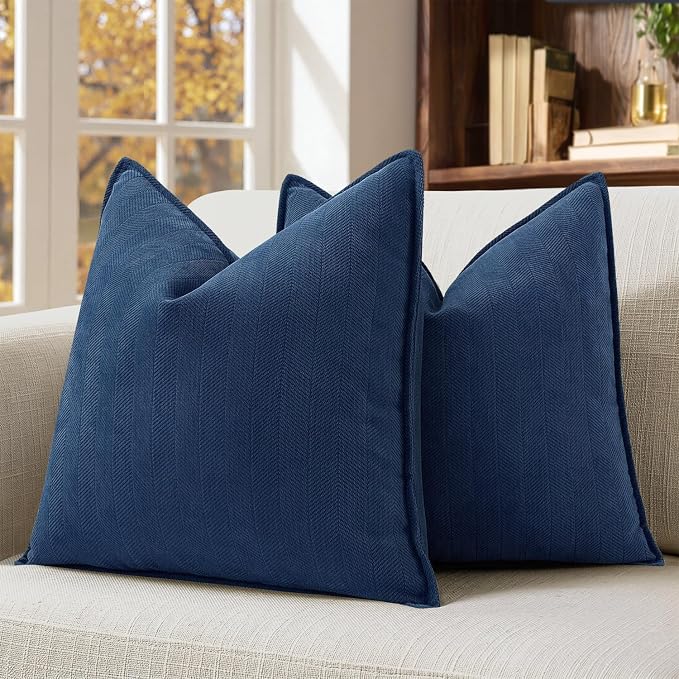 MIULEE Pack of 2 Navy Blue Euro Shams Chenille Pillow Covers 26x26 Inch | Decorative Soft Couch Throw Pillows,Farmhouse Cushion Covers,Elegant Design for Sofa,Bed,Living Room,Summer Decor