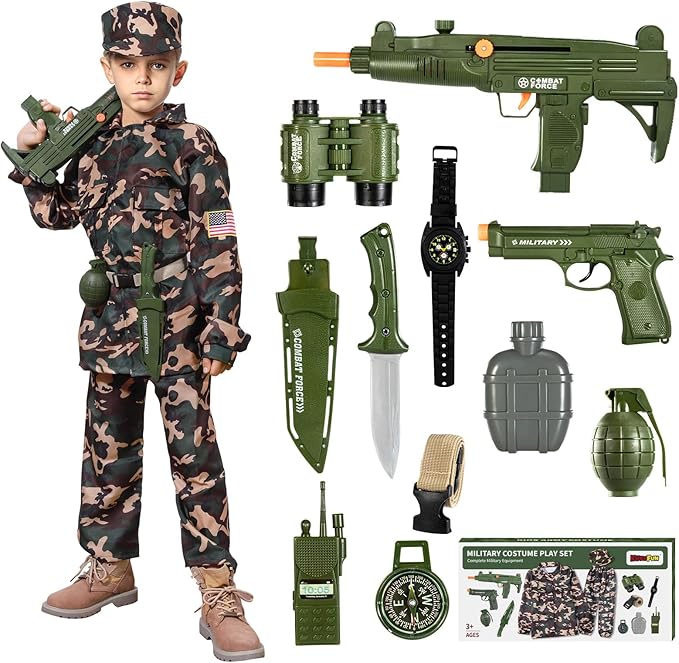Army Costume for Boys, Halloween Boys Costume Military Soldier Pretend Set, Halloween Party Costumes for Boys 3-10