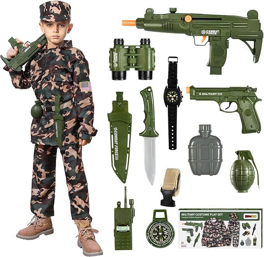 Army Costume for Boys, Halloween Boys Costume Military Soldier Pretend Set, Halloween Party Costumes for Boys 3-10
