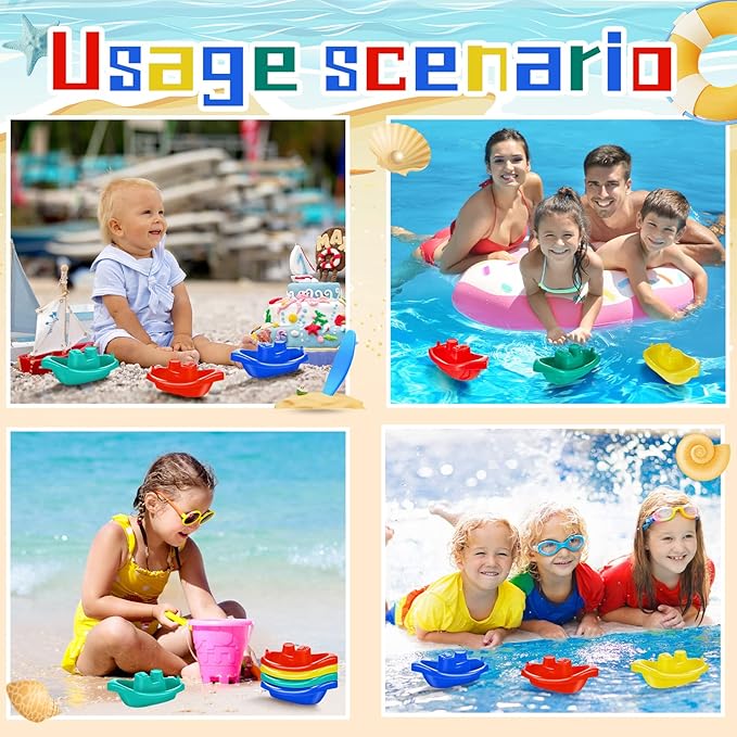 Woanger 60 Pcs Little Boat Bath Toys Stackable Floating Plastic Water Toys for Baby and Toddler Summer Pool and Bathtub Party, Vibrant, 4 Colors