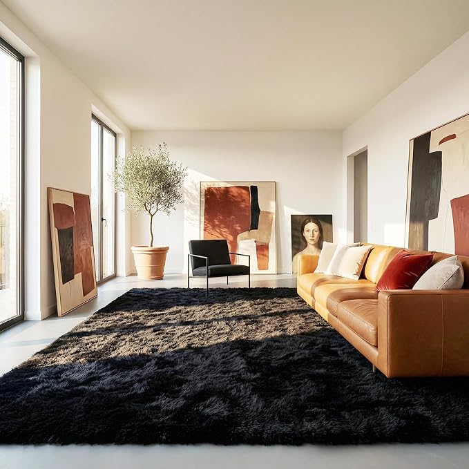 PAGISOFE Fluffy Shaggy Area Rug for Living Room 5x8 Ft,Soft Fuzzy Rugs for Bedroom Shagg Carpet for Kids Girls Boys Dorm Room Furry Rugs for Nursery Playroom Fluffy Toddler Room Rug Black