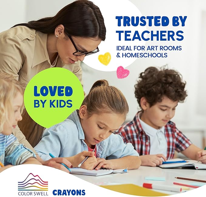 Color Swell Bulk Crayons Packs - 10 Boxes of 24 Vibrant Colors of Teacher Quality Durable for Home and School