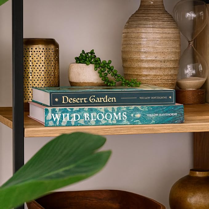 Decorative Storage Books Set of 2 – Botanical Book Box Set with Hidden Storage & Magnetic Lid – Elegant Coffee Table Decor, Modern Botanical Bookshelf Styling