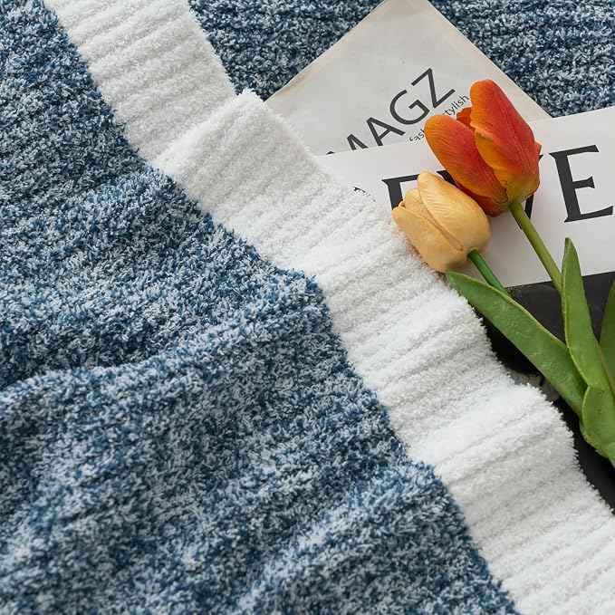 MH MYLUNE HOME Ultra Soft Ribbed Throw Blanket Plush, Blue, 50"x60" | Reversible Fleece Throw Blanket, Comfy Fluffy Fuzzy Plush Blanket Throws for Couch Sofa Bed, Cozy Blankets for Women Gift