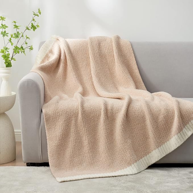 Snuggle Sac Heather Throw Blanket for Couch, Reversible Super Soft Blankets Warm Cozy Knit Fuzzy Plush Lightweight for Sofa, Bed, Camping, Picnic (Heather Beige, Throw(50"x60"))