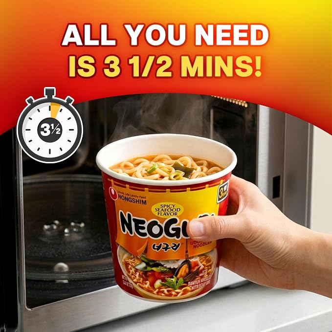 Nongshim Ramen Noodles, Gourmet Instant Ramen cup, Premium Microwavable Noodle Soup, Neoguri Spicy Seafood, 2.64 Ounce (Pack of 6)