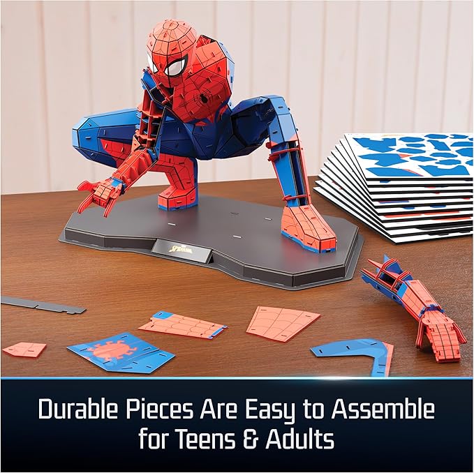 4D Build, Marvel Spider Man 3D Puzzle Model Kit Full-Body Pose, Marvel Collectibles & Desk Décor, Adult Puzzles, Building Toys, 195 Pieces, 3D Puzzles, Gift Ideas for Ages 12 & Up