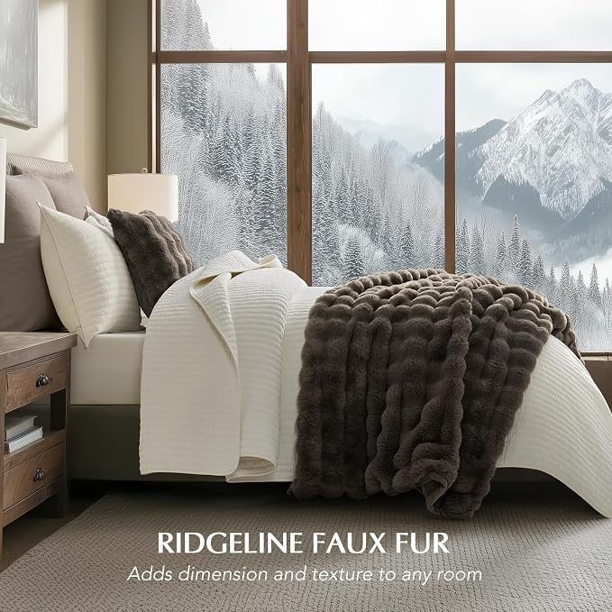 Faux Rabbit Fur Bubble Throw Blanket, 50"x60", Dark Taupe | Ultra Soft, Luxury Faux Rabbit Fur Throw, Thick Warm Bubble Blanket, Cozy Fluffy Reversible, for Bed, Couch, Chair, Sofa