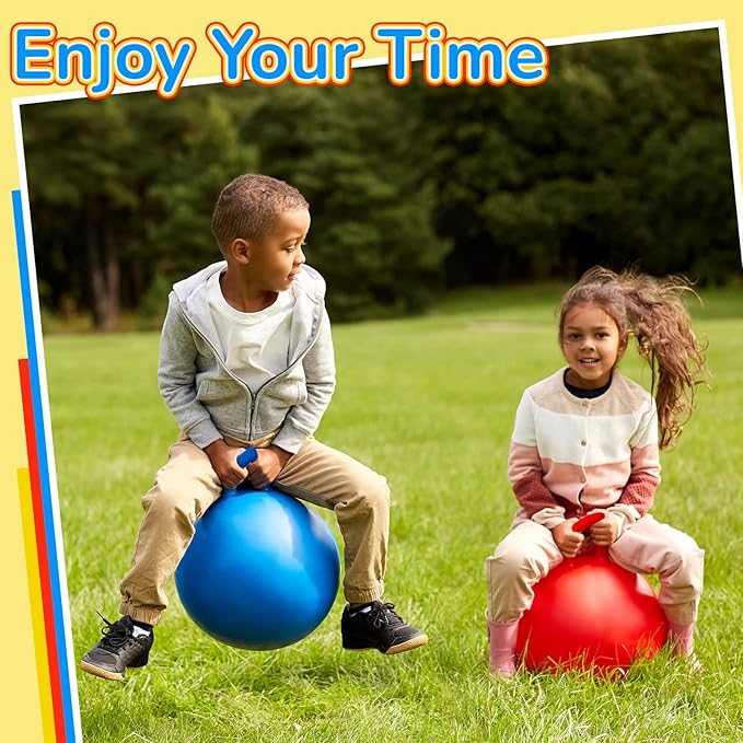 Lewtemi 3 Pcs 18 Inch Inflatable Bouncy Hopper Ball Large Round Jumping Balls with Handles for Kids Hopping Toys for 6 Years Old and Above Children Boy Girl(Yellow, Blue, Red)