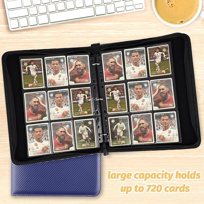 GERMUN 9 Pocket Card Binder, Premium Zip Trading Card Binder, 720 Double Sided Pocket PU Card Collection Binder, Collector Card Album, Card Folder for MTG, TCG, Sports Cards, Game Cards (Blue)