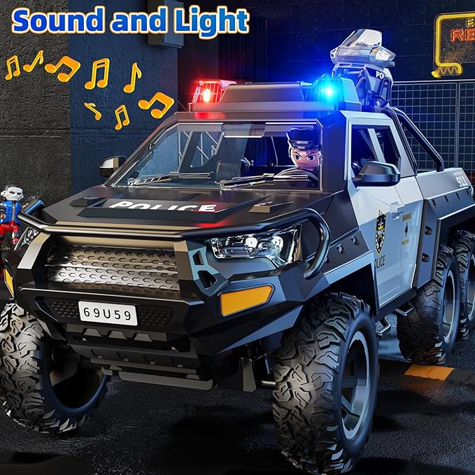 Police Car Toys for Boys 3-5, Play Vehicles for Boys Girls Ages 3-12 with Light and Sound, Role Playing Police Truck Toys, Toddler Truck Gifts for Kids Ages 4-8