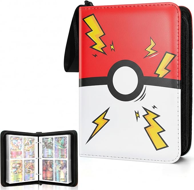 Portable 4-Pocket Trading Card Binder, 400 Pockets with 50 Removable Sleeves, Portable Collector Album with Zipper for TCG, Sport & Game Cards Prime