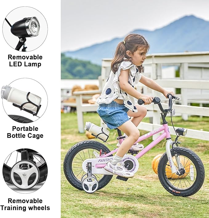 Glerc Fantacy Kids Bike, 12-20 Inch Children Bicycle for 2-13 Years Old Boys Girls, Kids Bicycle with Water Bottle Holder & Headlight & Training Wheels, Multiple Colors