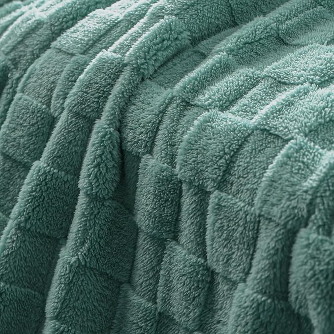Exclusivo Mezcla 3D Checkered Fleece Throw Blanket for Couch, Celadon | Super Soft and Cozy Fluffy Throw, Lightweight and Breathable, Cute Fuzzy Blanket for Sofa, Home Decor, All Season, 50"x60"