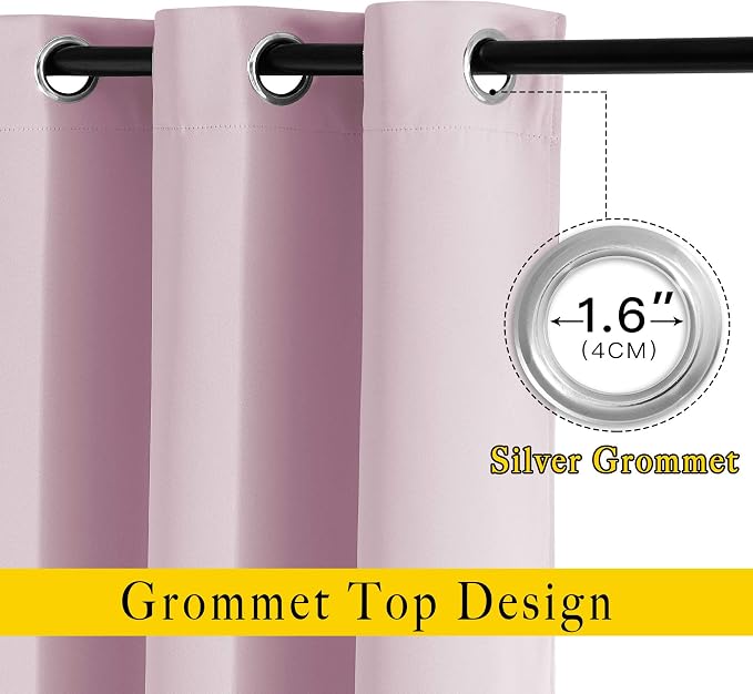 NICETOWN Room Darkening Curtain Panels 84 - Window Treatment Energy Saving Thermal Insulated Solid Grommet Room Darkening Drapes for Living Room (Baby Pink, 1 Pair, 66 by 84-Inch)