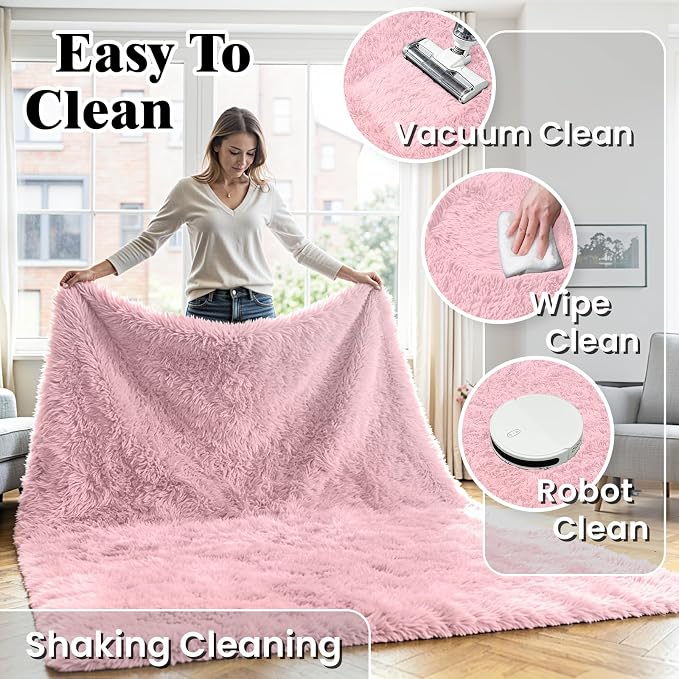 5x7 Area Rug for Living Room, Ultra Soft Fluffy Pink Rugs for Bedroom, Non Slip Large Shag Carpet, Fuzzy Plush Nursery Rug, Thick Washable Indoor Floor Carpets for Kids Office Dorm Home Decor