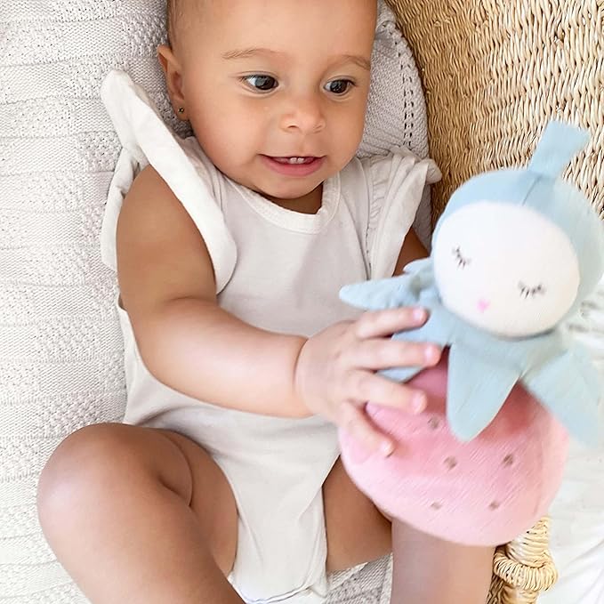 MON AMI Pinky Berry Soft Baby Rattle Toy – 7” Plush Stuffed Animal with Sound, Baby Rattle for Infants