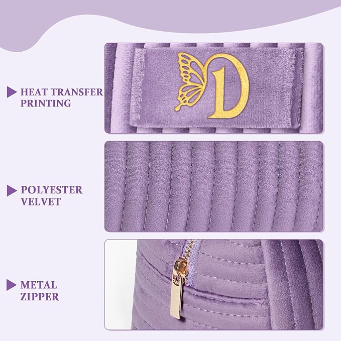 COSHAYSOO Sister Birthday Gifts for Women Best Friend Bestie Friendship Fashion Makeup Bag Make Up Cosmetic Pouch Travel Size Toiletries Skin Care Essentials Organizer Purple Velvet Initial Letter D