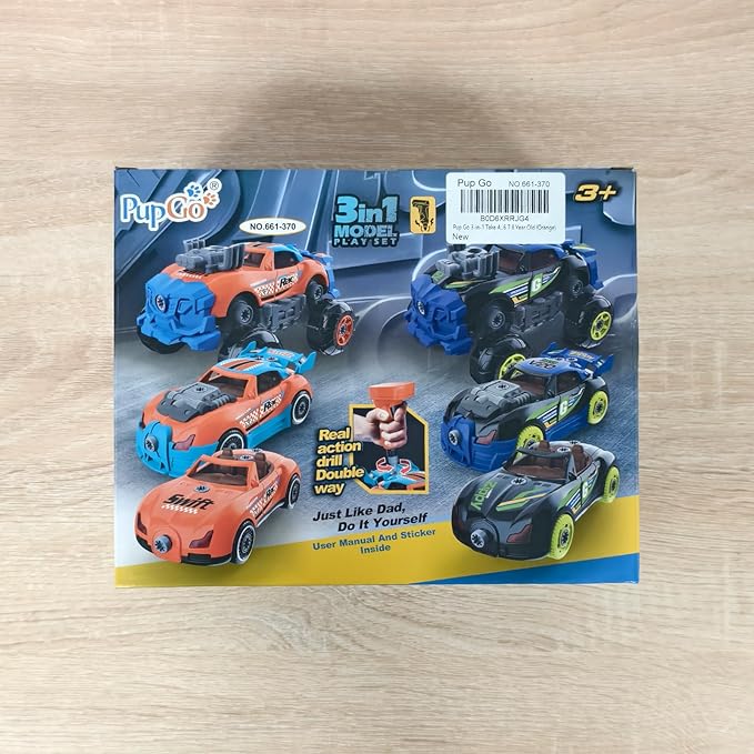 Pup Go 3-in-1 Take Apart Car for Boys Ages 3 4 5 6 7, Building Toys with Electric Drill, 43 Pcs Construction Toy Truck, Build Your Own Car with Play Tools, Ideal STEM Gift for Kids Children (Orange)