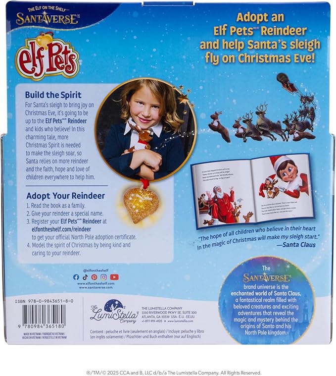 Elf Pets: A Reindeer Tradition - Includes Beautifully Illustrated Hardbound Storybook, Huggable Elf Pet Reindeer Stuffed Animal with Golden Heart Charm and Official Adoption Certificate