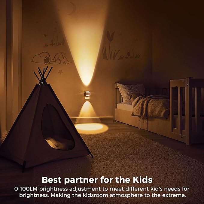 L LOHAS LED Night Lights Plug into Wall, Night Light Projector Light Sensor | Dusk to Dawn Sensor, Rotating White Nightlight for Kids, Soft White Ambient Lighting for Bathroom, Gaming Room, Gifts, 2 Pack