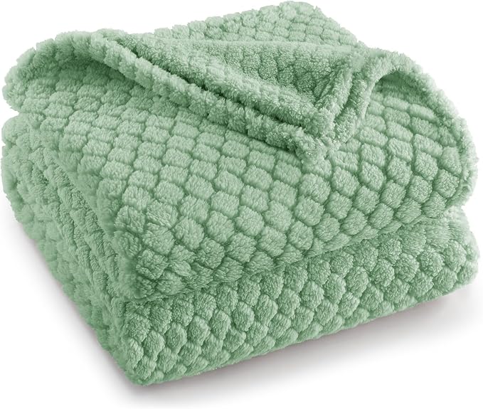 Exclusivo Mezcla Soft Fleece Twin Size Blanket for Bed, Sage Green | Jacquard Lightweight Cozy Bed Blanket, Breathable Decorative Fuzzy Textured All Season Use, 60x80 Inches
