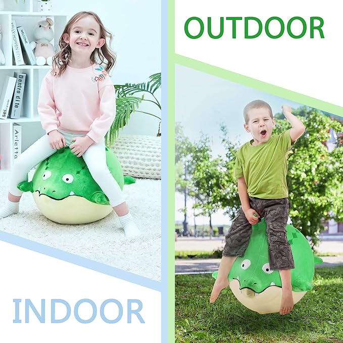 iPlay, iLearn Bouncy Pals Toddler Gator Hopper Ball W/Handle, Kids Plush Ride on Bounce Toy, Inflatable Hopping Animal W/Pump, Spring Outdoor Sit Jump, Birthday Gift for 2 3 4 5 6 Year Old Boy Child