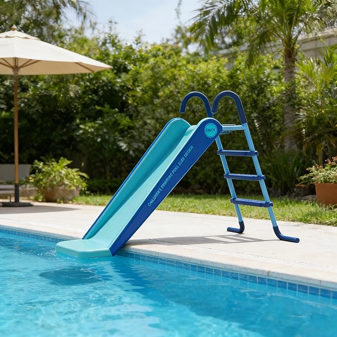 Pool Slide Foldable Pool Water Slide, Summer Swimming Pool Supplies Universal Trampoline Ladder Backyard Slide Home Playground Equipment (Blue)
