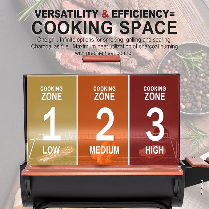 Royal Gourmet CC1830V 30 Barrel Charcoal Grill with Wood-Painted Side Front Table, 627 Square Inches Cooking Space, for Outdoor Backyard, Patio and Parties, Black | Wood-Painted Table, 627 Square Inches Cooking Space, Outdoor BBQ Grill for Outdoor Back...