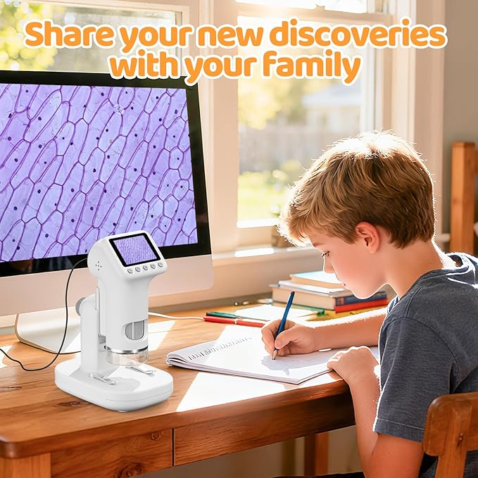 1600X Microscope for Kids, 4K 2.0" Screen Kids Microscopes with Slides Kit Microscope for Toddlers Christmas Birthday Gifts Toys for 3-14 Year Old Children Students (White)