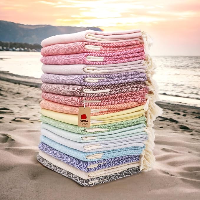 Bazaar Anatolia Turkish Beach Towel – 100% Cotton, Quick Dry, Sand Free Towel for Bathroom, Camping, Travel, Peach – Oversized 71x39 Inches – Diamond Coral